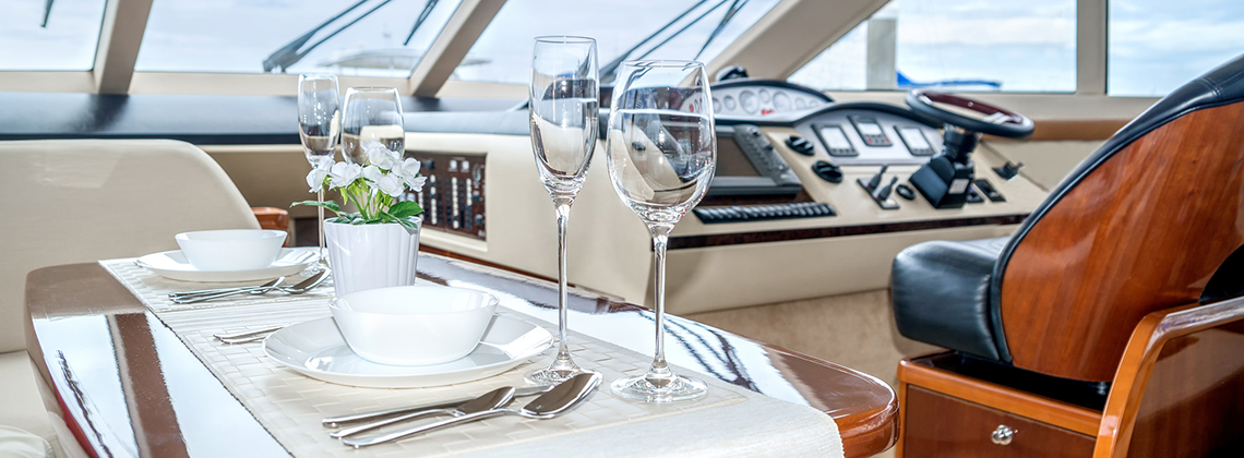 Gourmet dinner on yacht